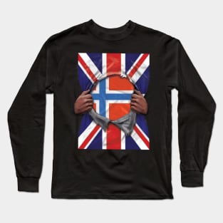 Norway Flag Great Britain Flag Ripped - Gift for Norwegian From Norway Long Sleeve T-Shirt